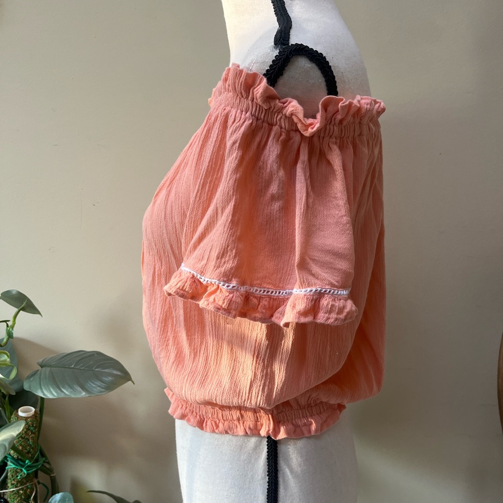 Poof! Peach Coral Puff Sleeve Ruffled Blouse - Picture 6 of 9